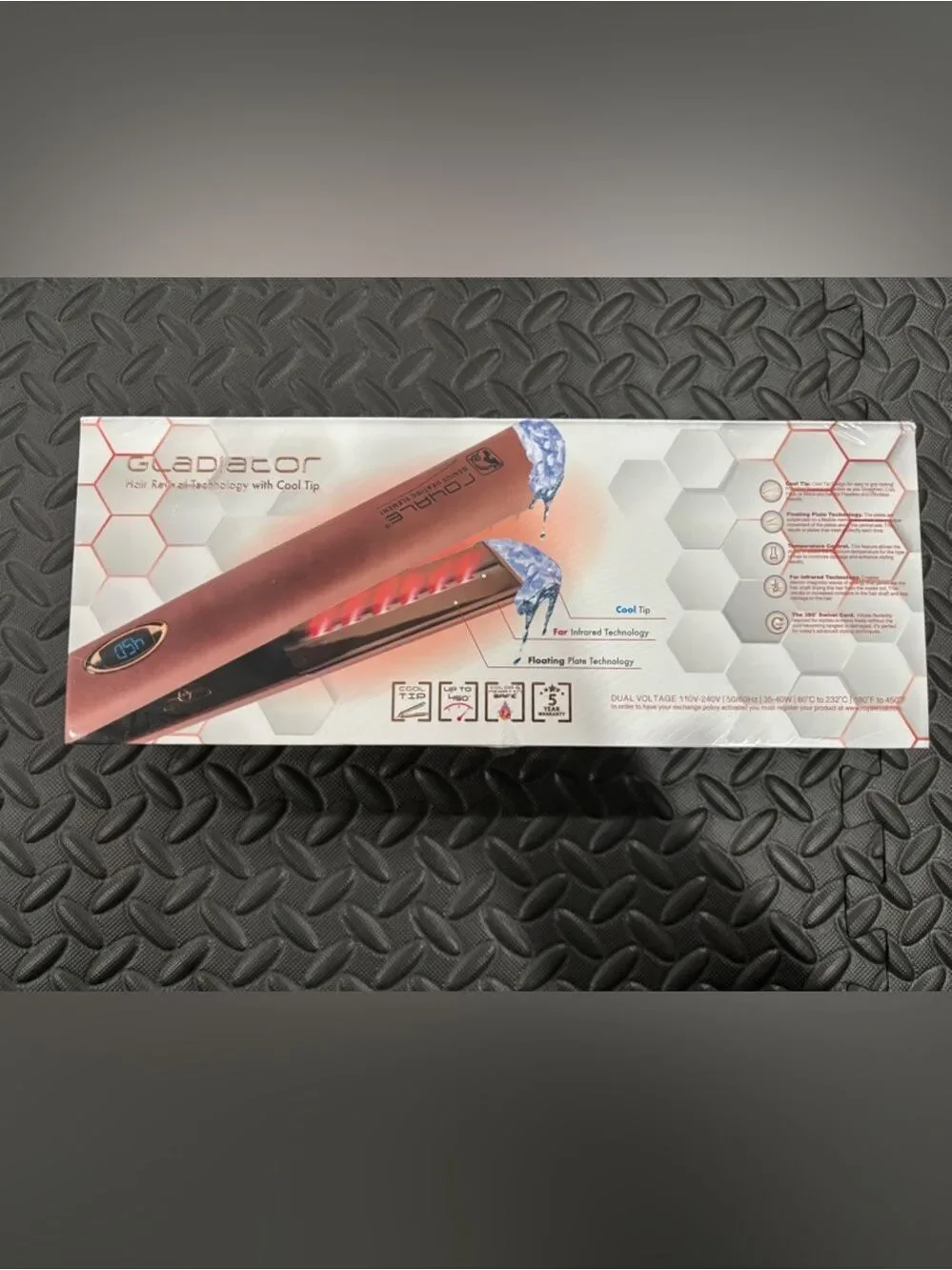 612. Gladiator Hair Straightener Flat Iron in Rose Gold. Dual Voltage For Travel